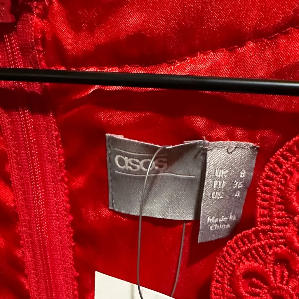 NWT Size 4 ASOS Vibrant Red Long Sleeve Dress - Image 3