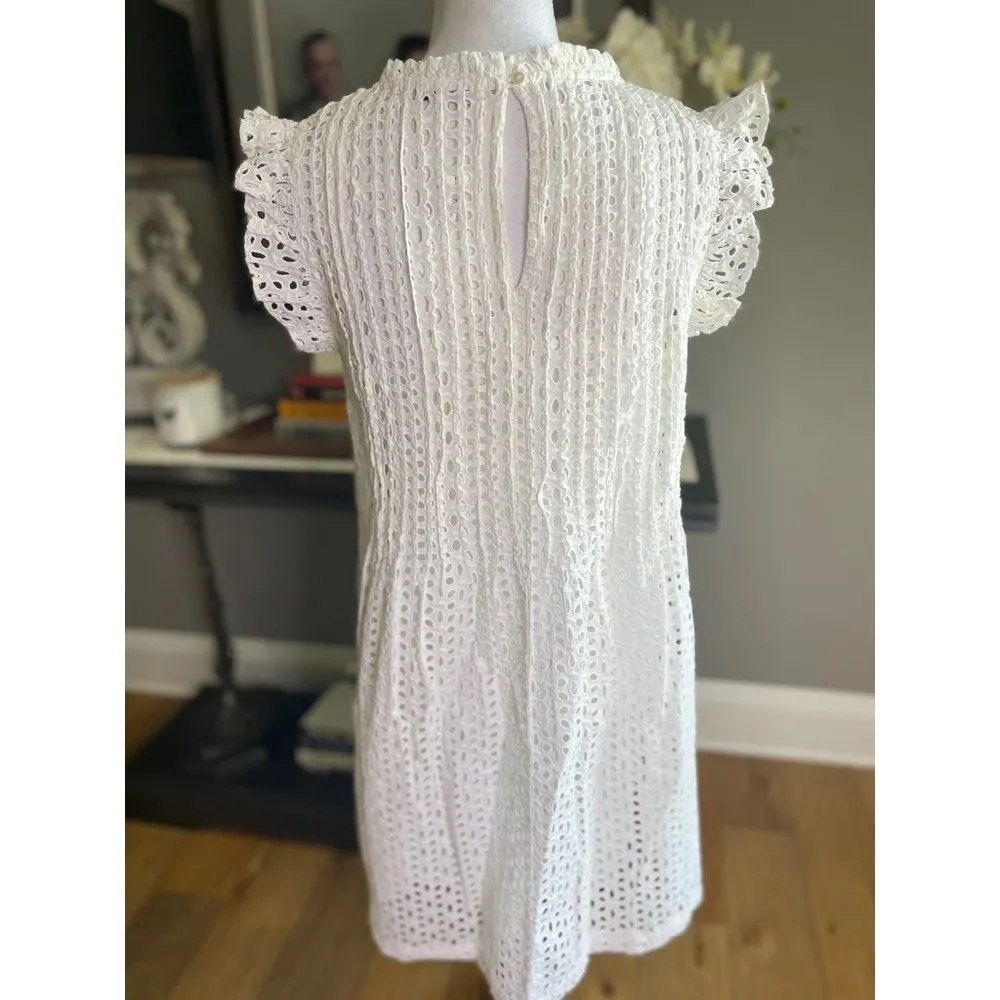 Madewell Eyelet Ruffle Sleeve Pintuck Mini Dress Lighthouse Womens Size Small - Image 9