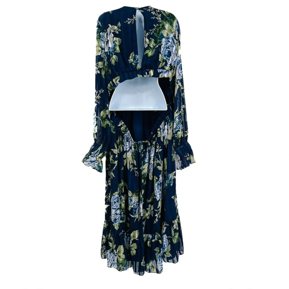 ASOS Design Curve Plus Size Satin Ruffle Floral Print Open Back Midi Dress 18 - Image 6