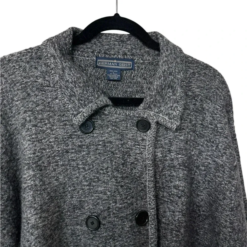Herman Geist Wool‎ Sweater Jacket Women’s Medium Dark Gray, Button Down Gray - Image 6