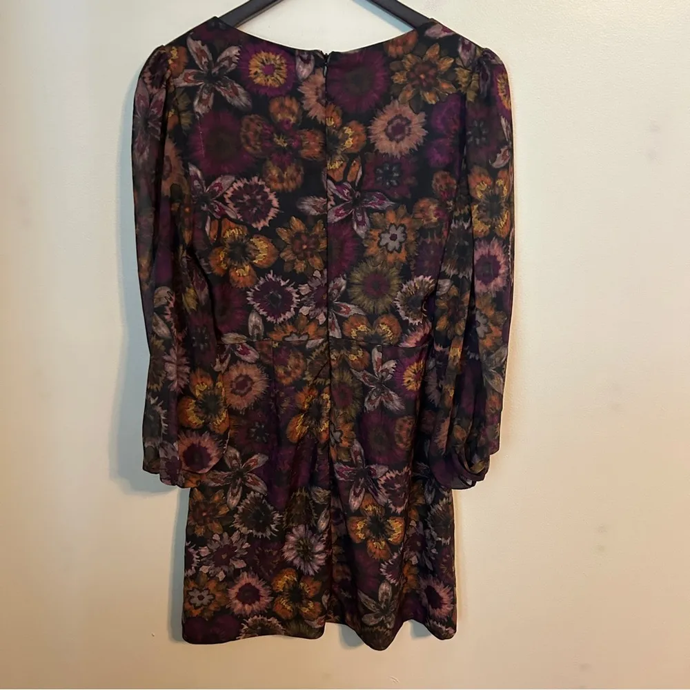 Slate & Willow Dress Dark Florals Mini Bishop Sleeves Square Neck Cocktail - Image 8