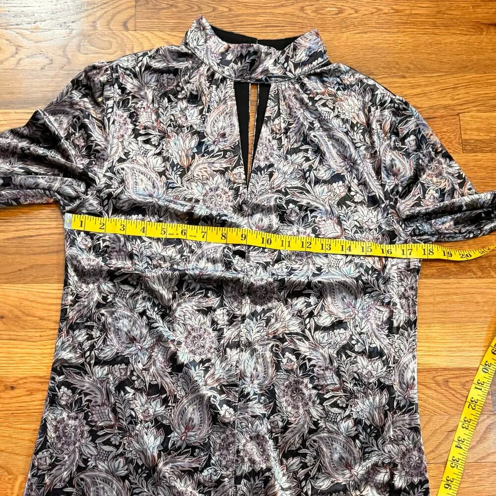 Melloday Womens XS Floral Paisley Velvet Long Sleeve Keyhole Cut Out Mini
dress - Image 4