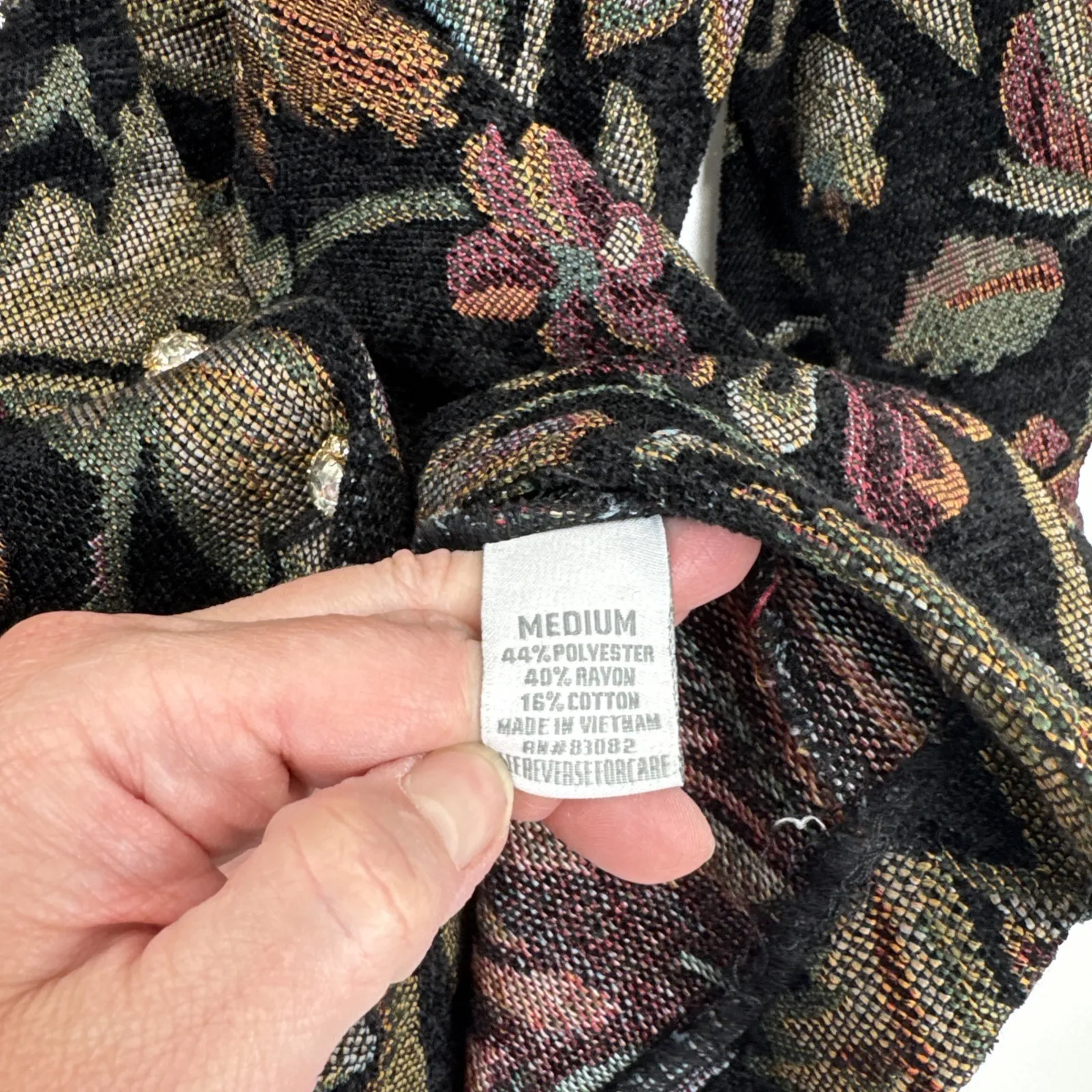 Vintage Dressbarn Tapestry Jacket Womens Medium Black Floral Print Dark Romantic - Image 6