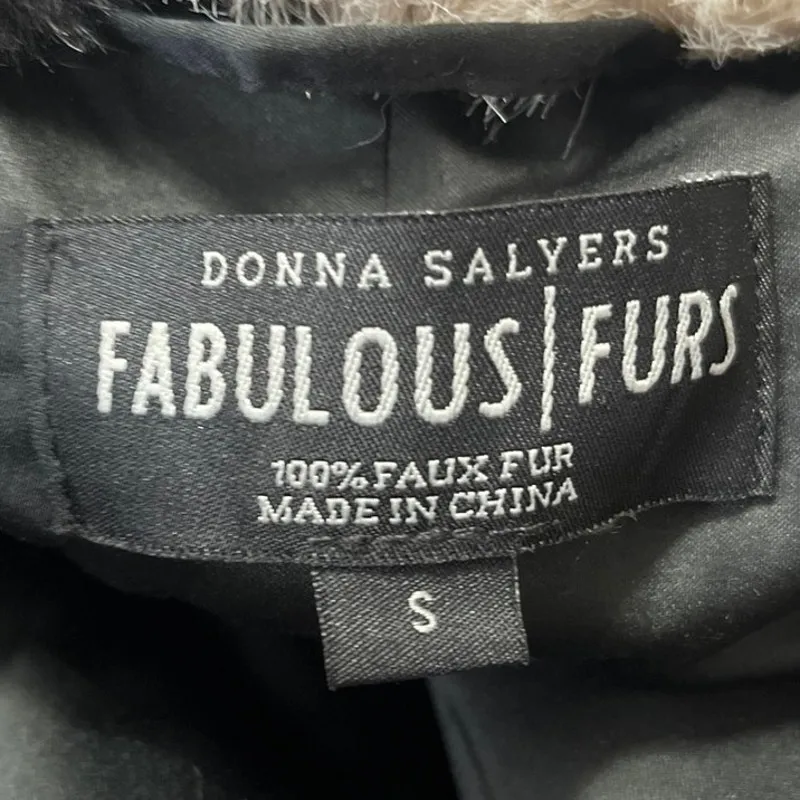 Fabulous Furs Beige Black Striped Faux Fur Teddy Coat Cardigan Sweater Jacket S - Image 3