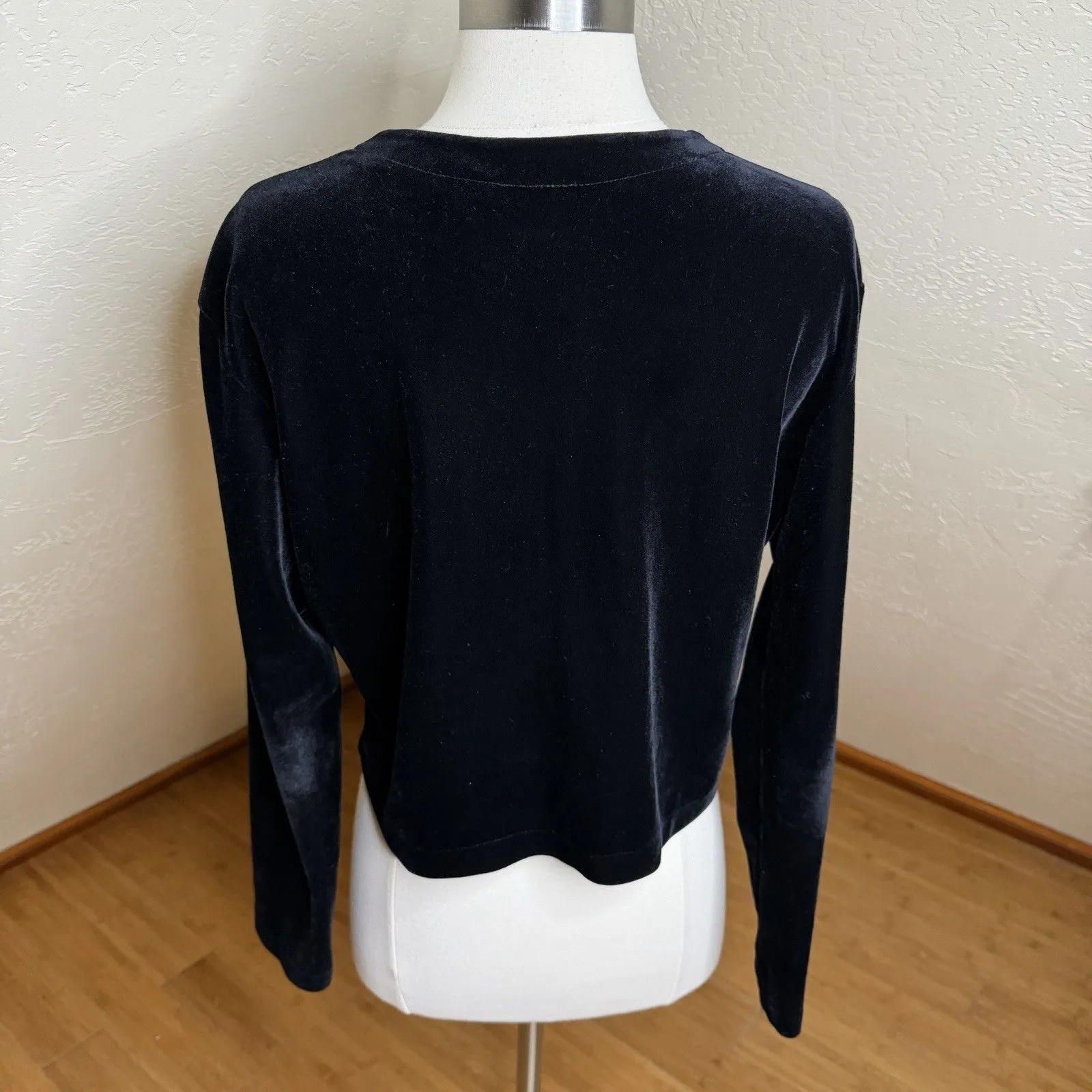 Vtg Hillard & Hanson Black Velvet Cardigan Gold Buttons Womens 10 Classic Prep - Image 8