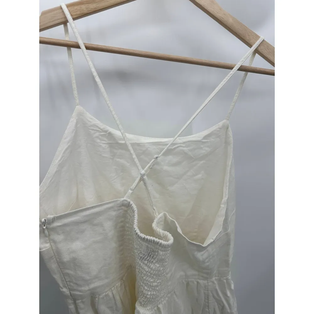 Old Navy Dress Women LARGE White Linen Blend Sleeveless Crossback Smocked Summer - Image 5