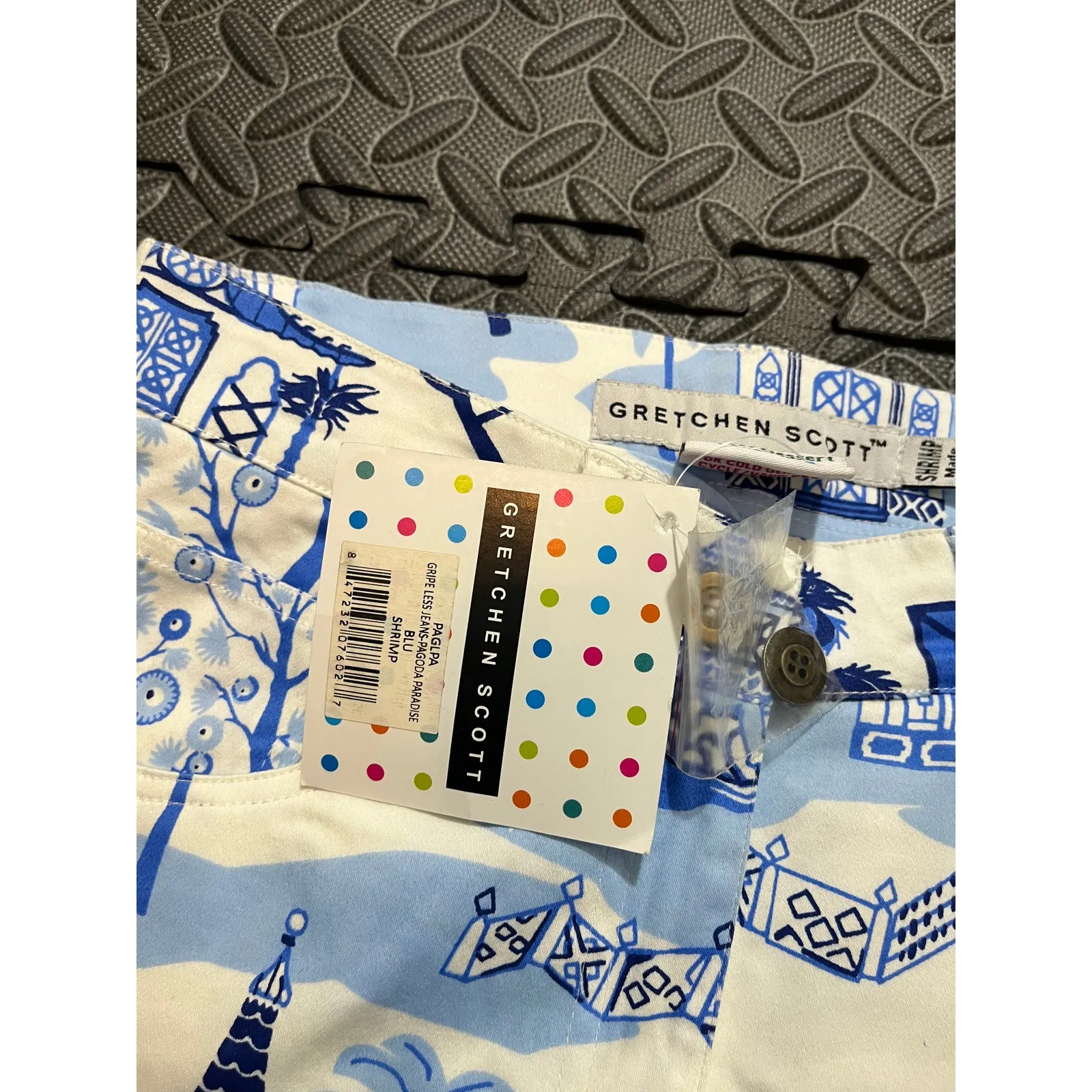 GRETCHEN SCOTT DESIGNS Pagoda Paradise Gripeless Jeans‎ SIZE XXS Shrimp Womens Blue - Image 4