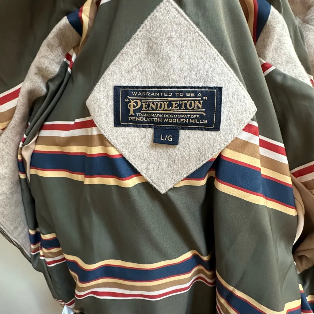 NWOT PENDLETON Beige Wool Full Zip Hooded Coat Size Peacoat Jacket L  Zip Up - Image 8