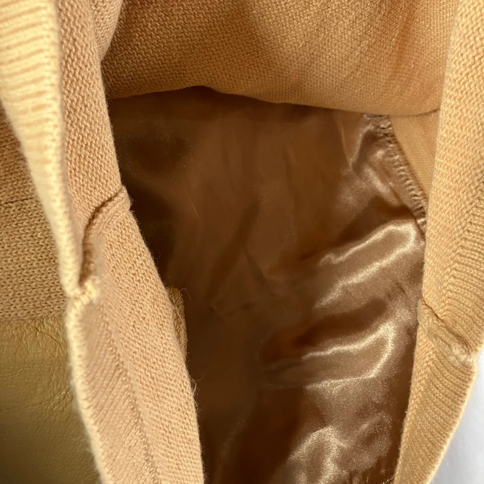 Vintage Terry Lewis Classic Luxuries Leather Front Knit Sweater Top Beige Medium Tan - Image 9