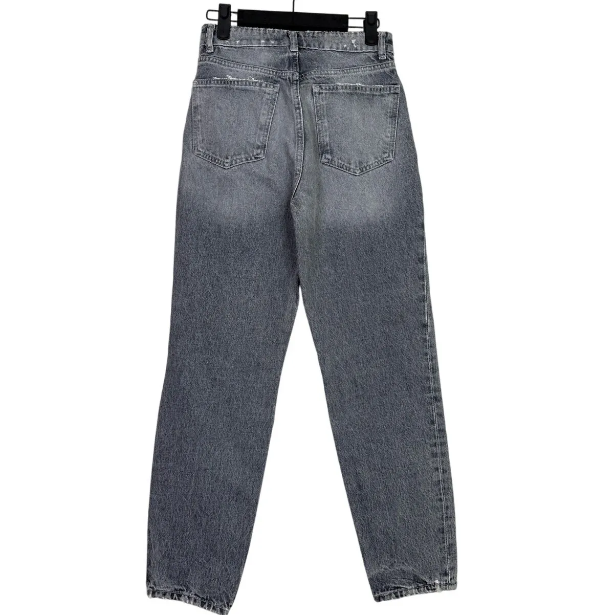 ZARA Wide Leg High Rise Vintage Distressed Cropped Jeans 2 Rinsed Black #3900 - Image 5