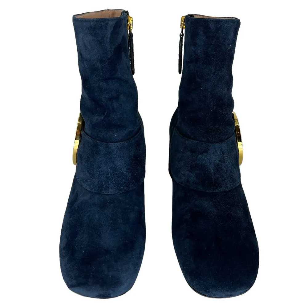 Gucci Blondie Block Heel Booties in Blue Suede - Image 8