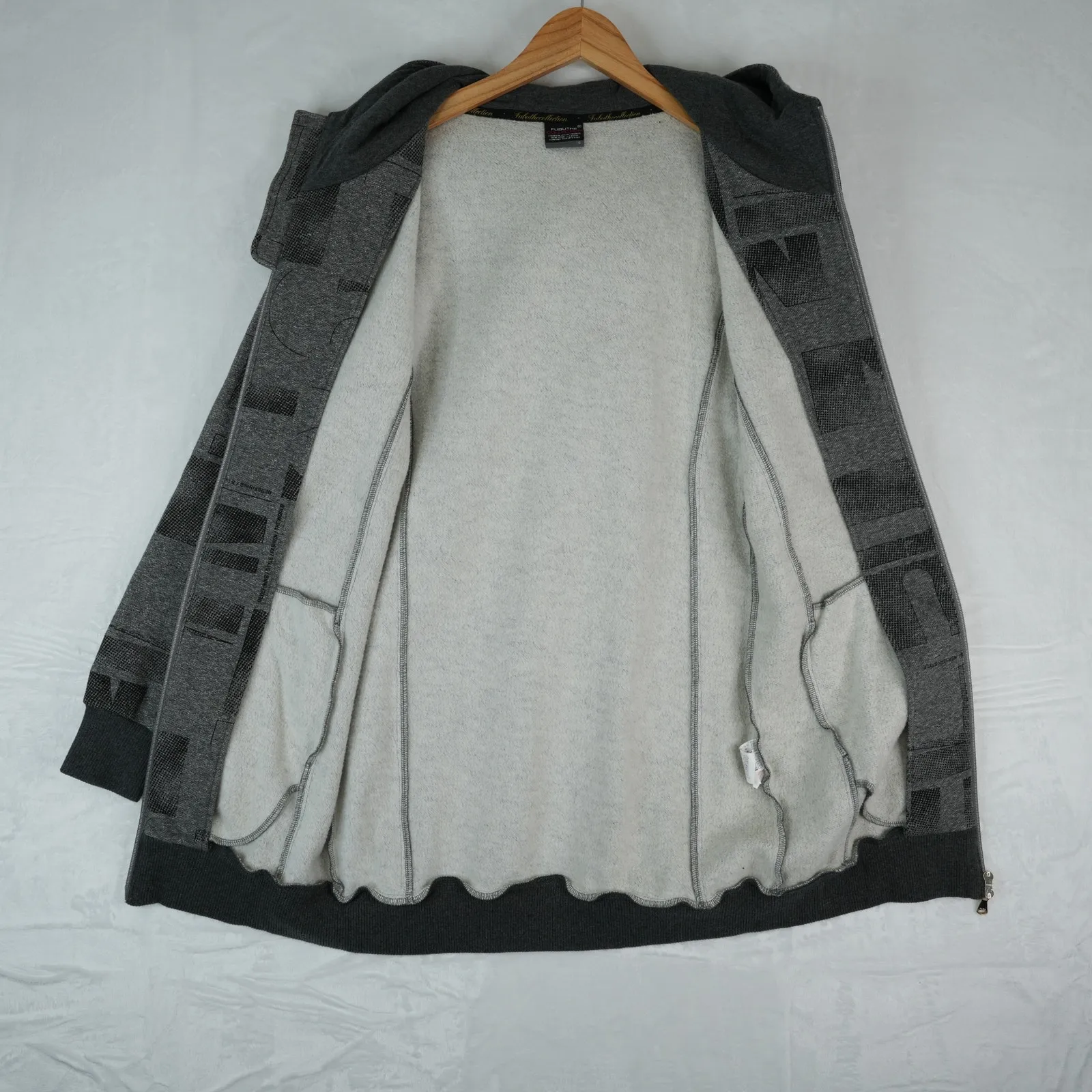 Vtg Fubu NYC 1992 Collection Hoodie Womens S Gray Allover Print Full Zip Y2K - Image 5