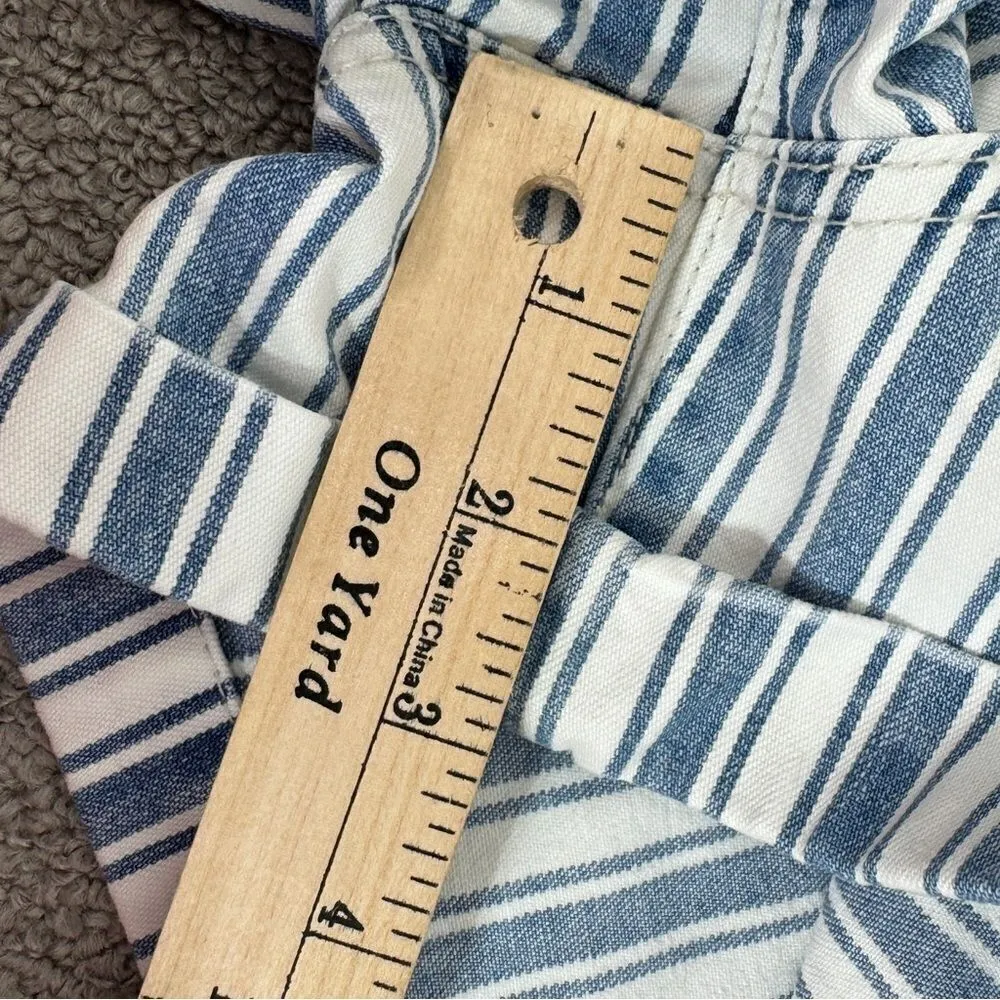 American Eagle Outfitters Striped High Rise Mom Jean Shorts Blue White 10 Cuffed - Image 14