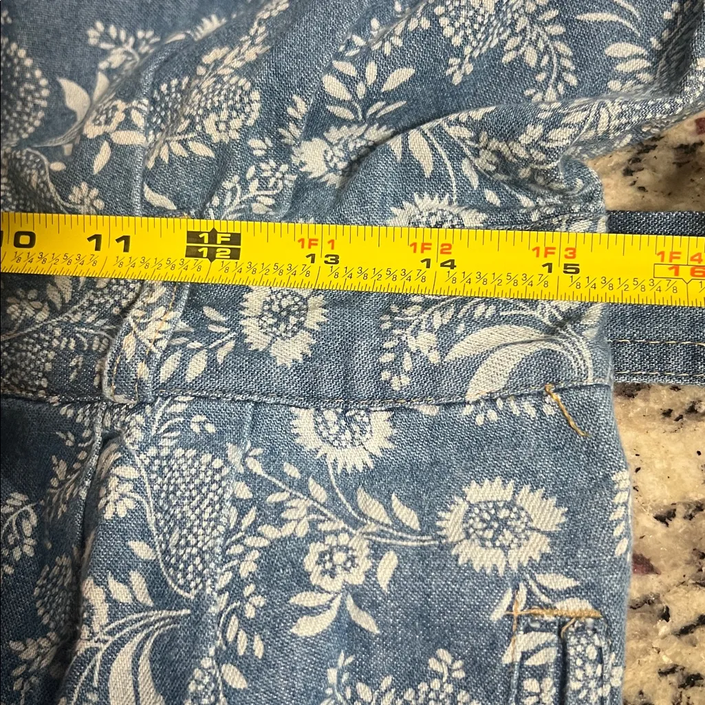Vintage 90s Denim Romper Tie Button Floral Gloria Vanderbilt Pocket cotton Med - Image 7