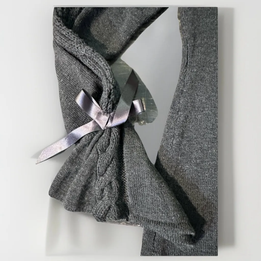 Badgley Mischka Women Sweater Dress Wool Cashmere Cable Knit Long Sleeve Gray XS - Image 5