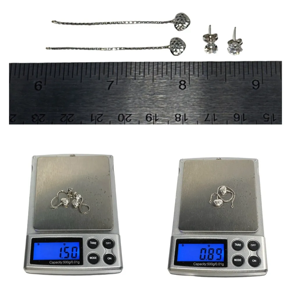 18KT SOLID WHITE GOLD RHODIUM HEART DANGLE EARRING ENHANCERS W/ FREE 14KT STUDS - Image 8