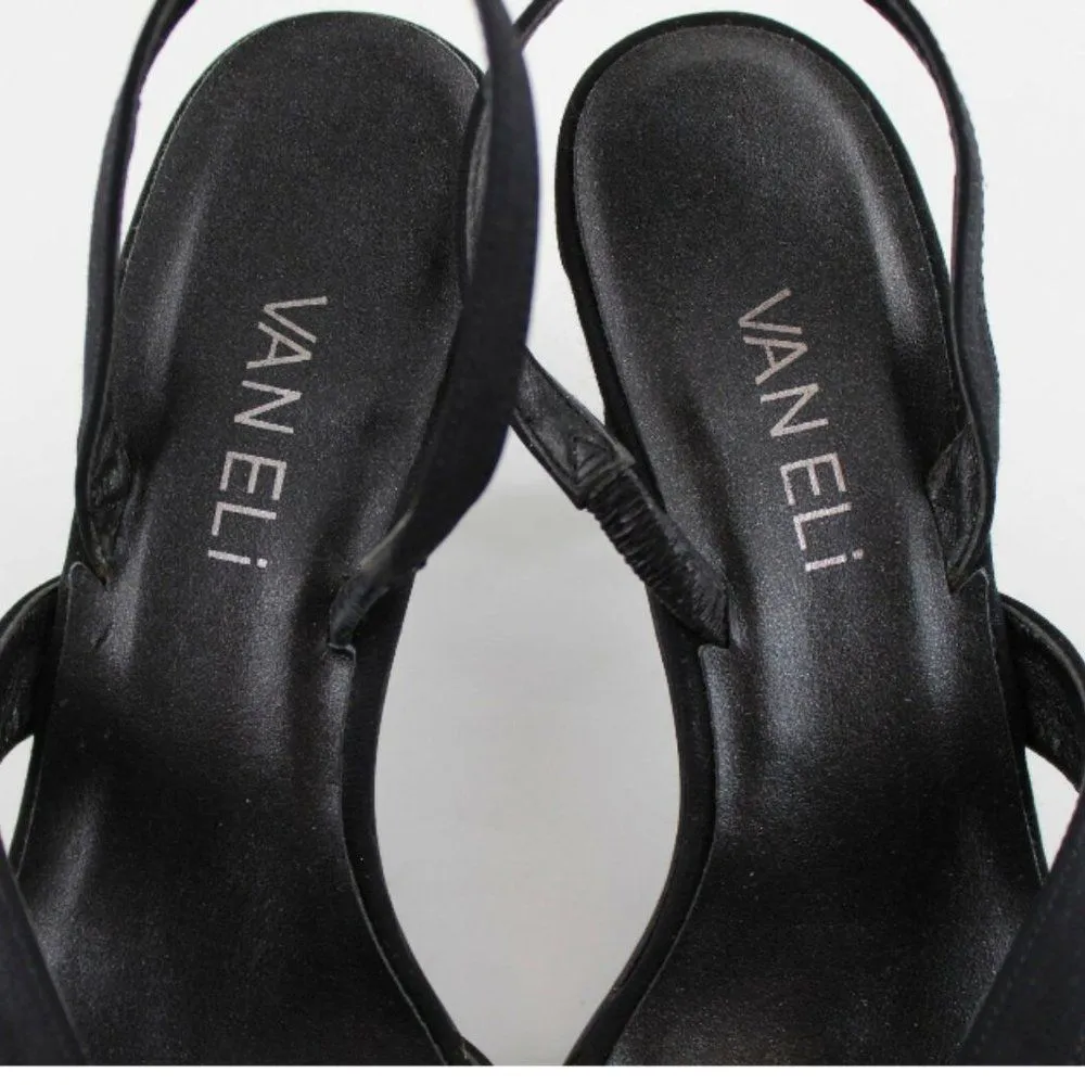 Van Eli Laban Black Fabric Open Toe Slingback Heel Size 6 - Image 7