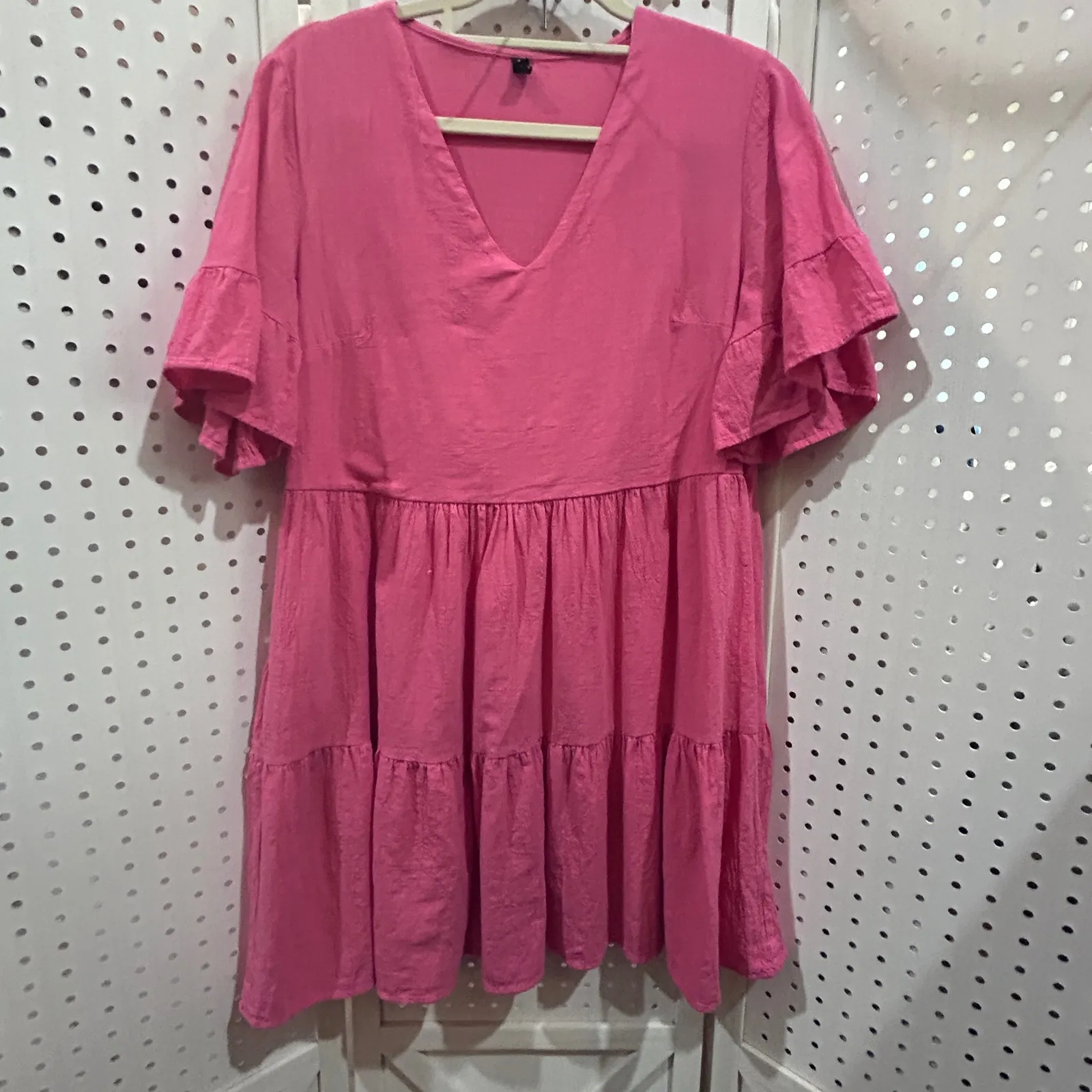 VIVIN Pink Tiered Ruffle Sleeve V Neck Casual Mini Dress Women's Size M Size M - Image 7
