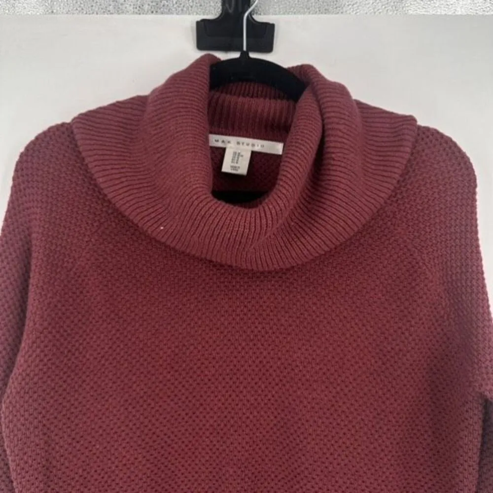 Max‎ Studio Women’s Textured Cowl Neck Cranberry Red Cozy Sweater Size Medium - Image 7