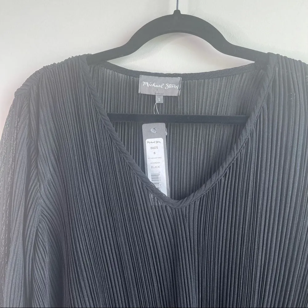 Michael Stars pleated black‎ bell slv shift dress - Image 7