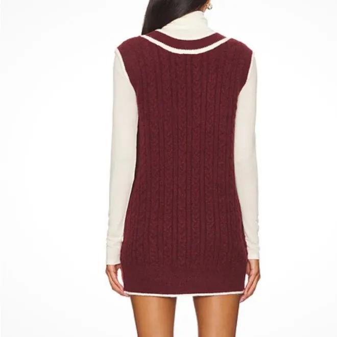 Amanda Uprichard Burgundy and Cream Mini Dress. Size L‎ NWT - Image 3