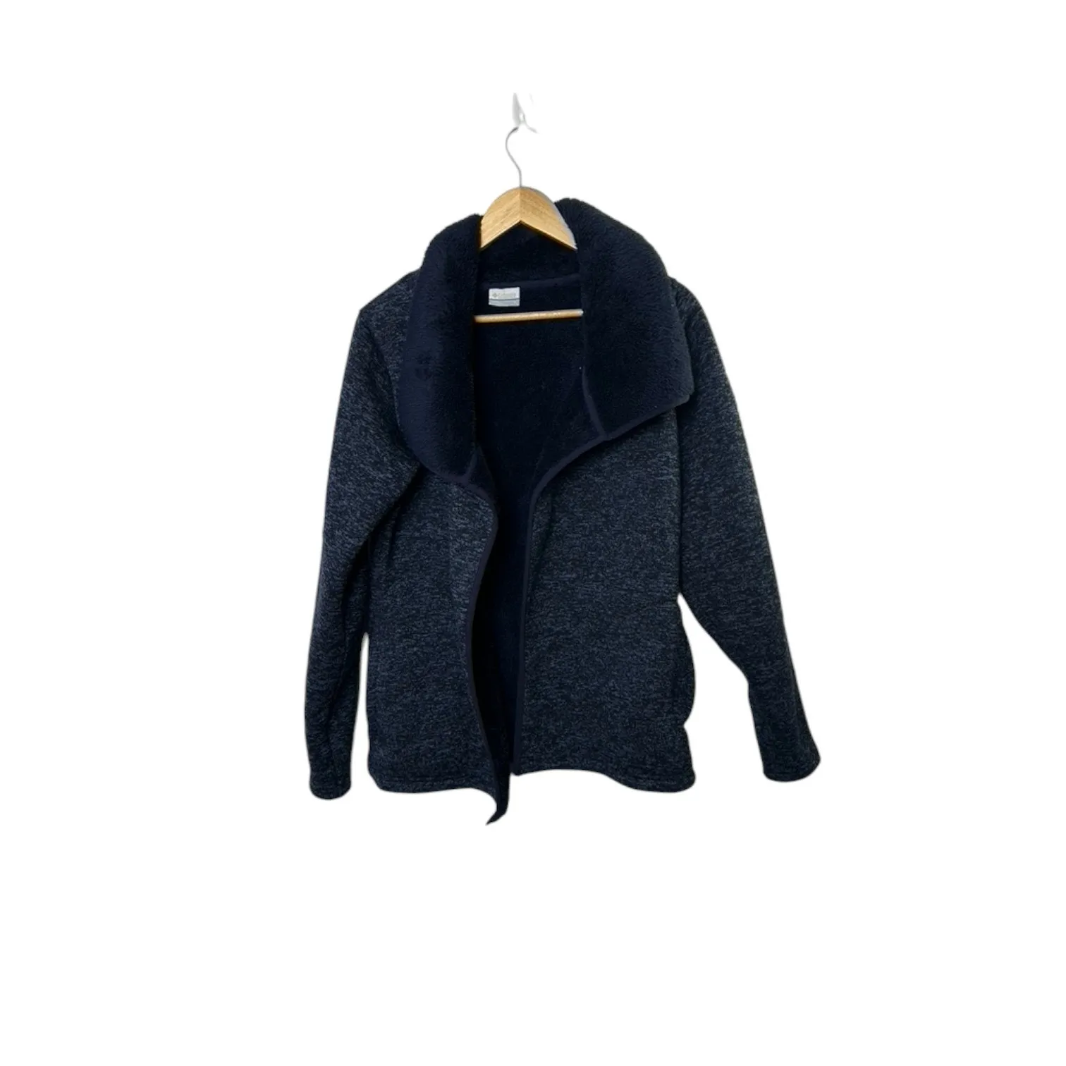 Columbia Open Drape Sweater Navy Blue Sherpa Lined Thick & Warm Size Small - Image 2