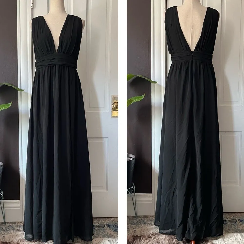 Lulus Heavenly Hues Black Maxi Dress V-Neck Banded Waist Woven Ch… - Image 8