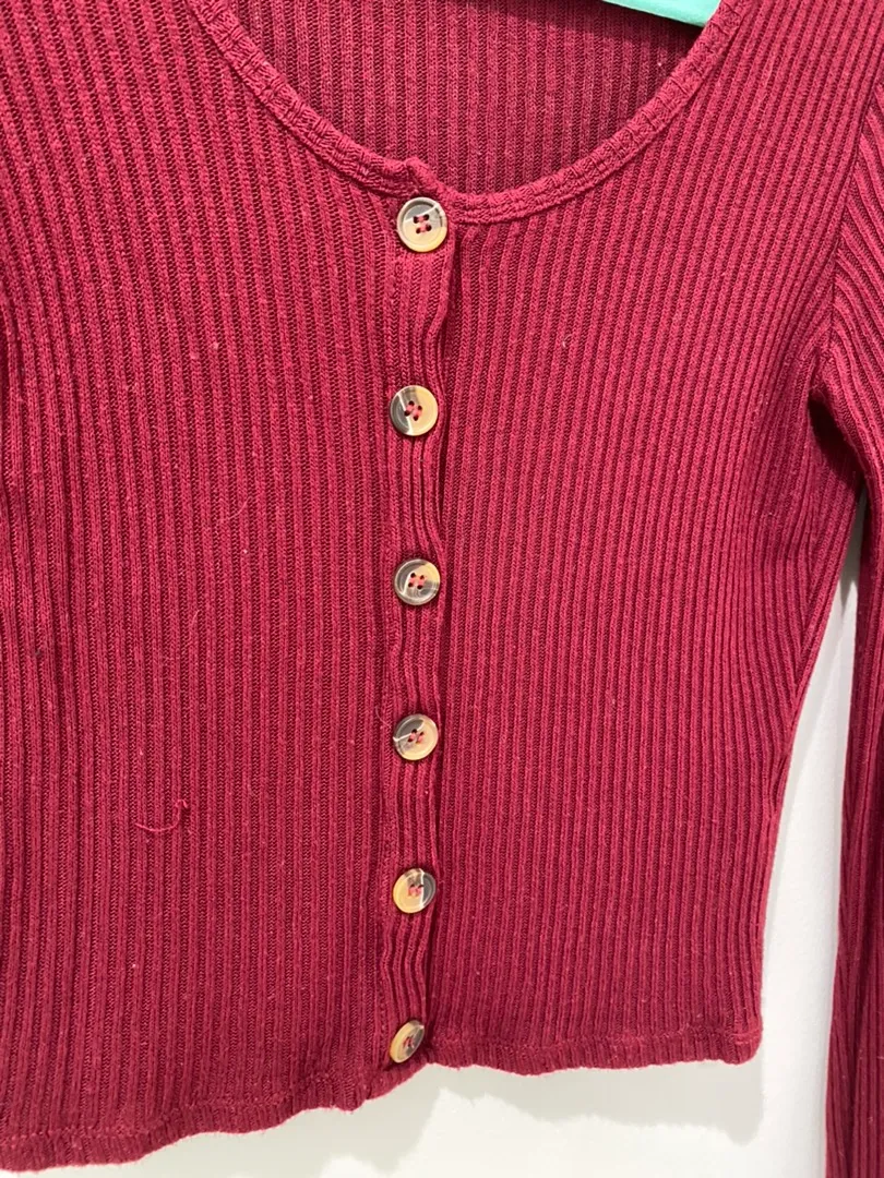 Garage Maroon Cropped Sweater Top - Image 3