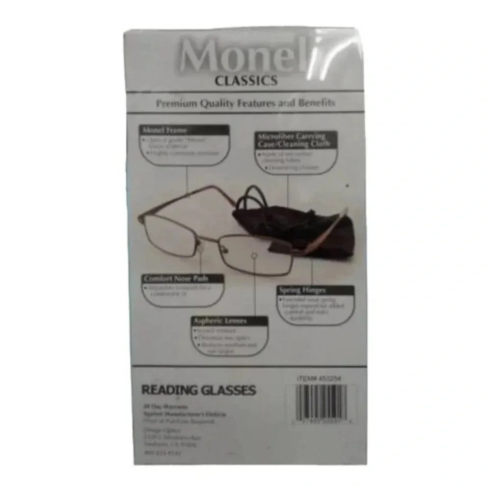 Monel‎ Classic Readers +2.25 3 Pr & Microfiber Cases​​​ Silver - Image 2