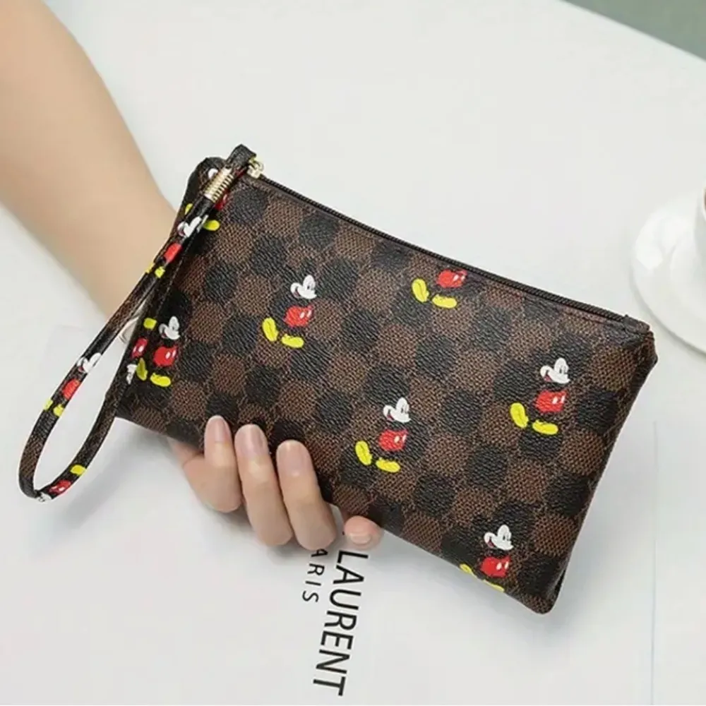 Mickey Mouse Brown Monogram Wristlet Clutch Wallet Zip Pouch Disney Style NWT Red - Image 2