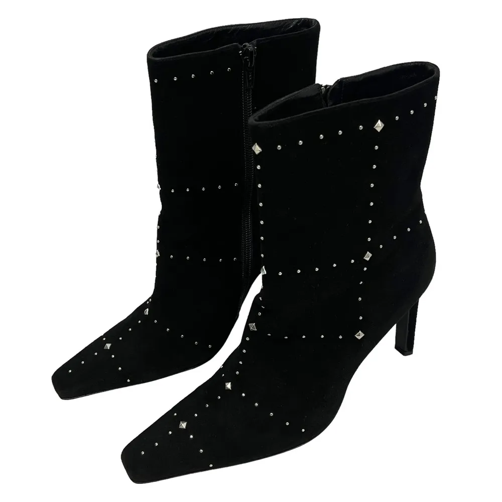 CASADEI Black Suede Stiletto Silver Rivets Studs Boots Size 8 - Image 2