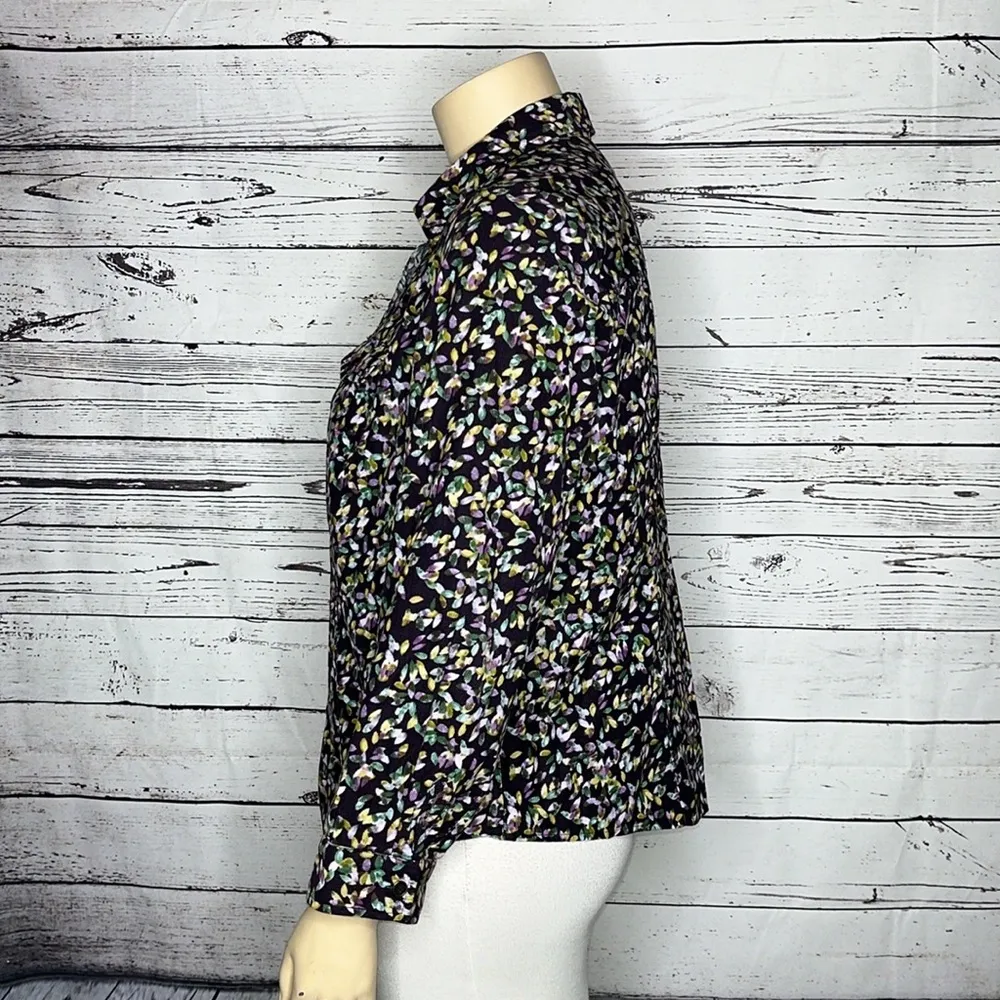 CJ Banks Size 1X Purple & Green Printed Corduroy Button Down Shirt Top - Image 2