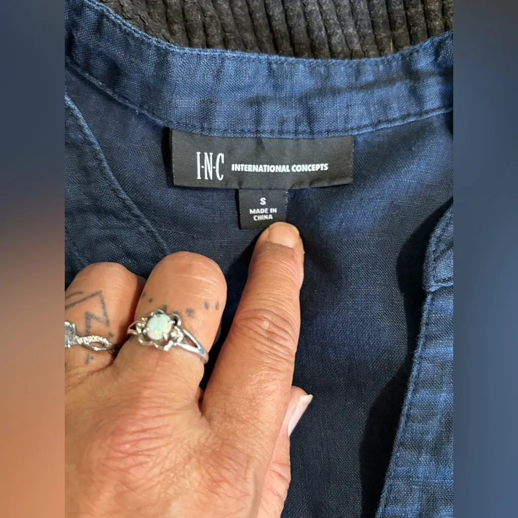 INC International Concepts Navy Gemstone Button Up Long Sleeve Shirt Size S Blue - Image 7