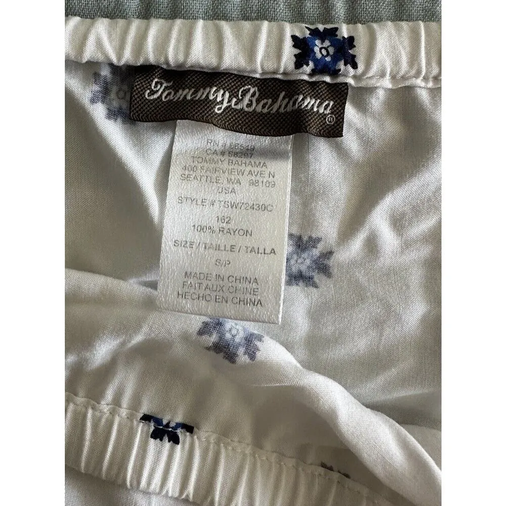 Tommy Bahama Strapless Blouson Tie Waist Paisley Handkerchief Blue White Dress S - Image 3