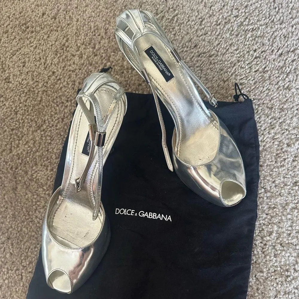 Dolce Gabbana Silver Peep Toe Heels - Image 2