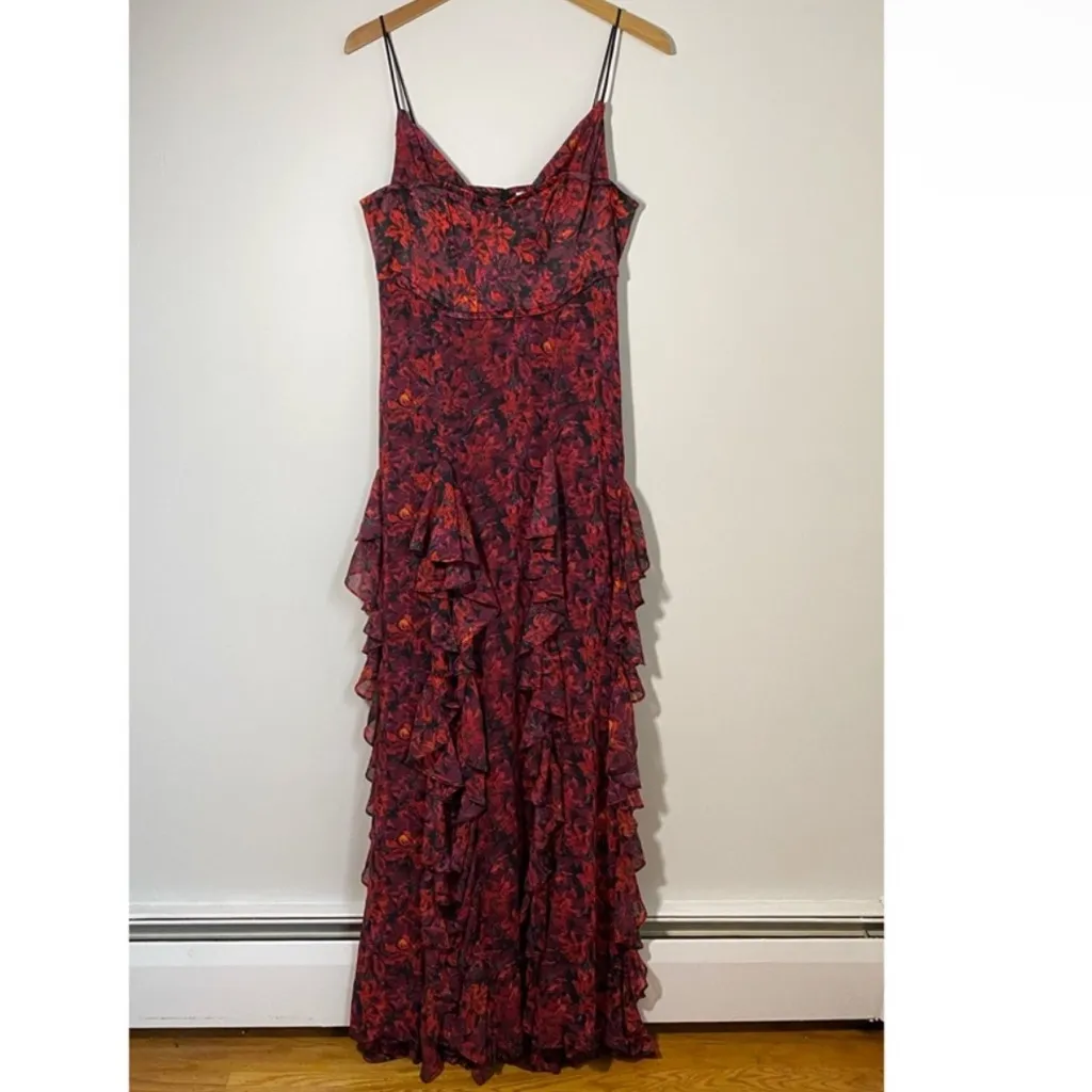 Cinq A Sept Stargazer Lilies‎ Glenda Gown Size 8 Red Floral Maxi Dress - Image 7