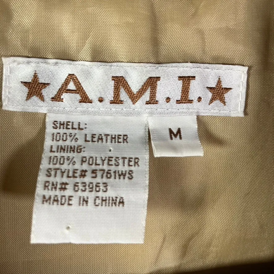 A.M.I. Leather Jacket Tan Brown Suede Button‎ Up Womens Medium Career - Image 2