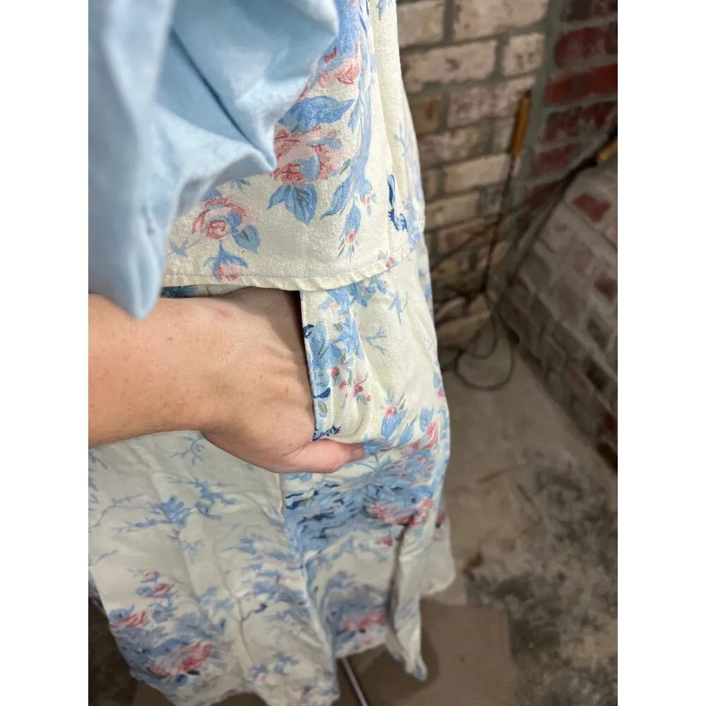 suit skirt blazer button front top swing skirt floral blue pink white Size 12 - Image 12