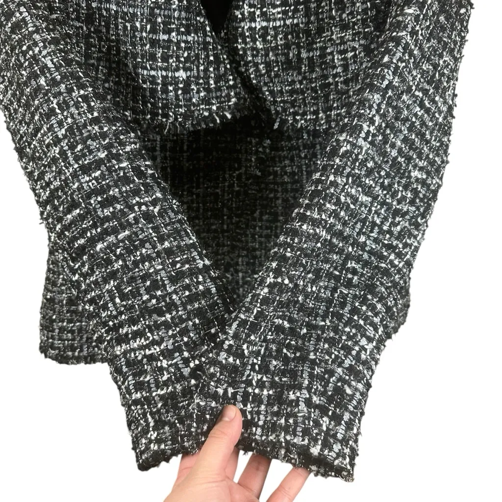 Donna Karan Tweed Open Front Blazer Jacket Black White Textured Chic Fit Sz 10 - Image 6