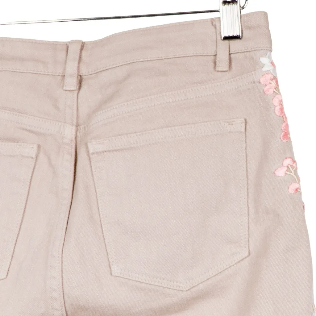 Elie Tahari Embroidered Khaki Jeans 26 Floral Straight Cropped Cotton Spring - Image 7