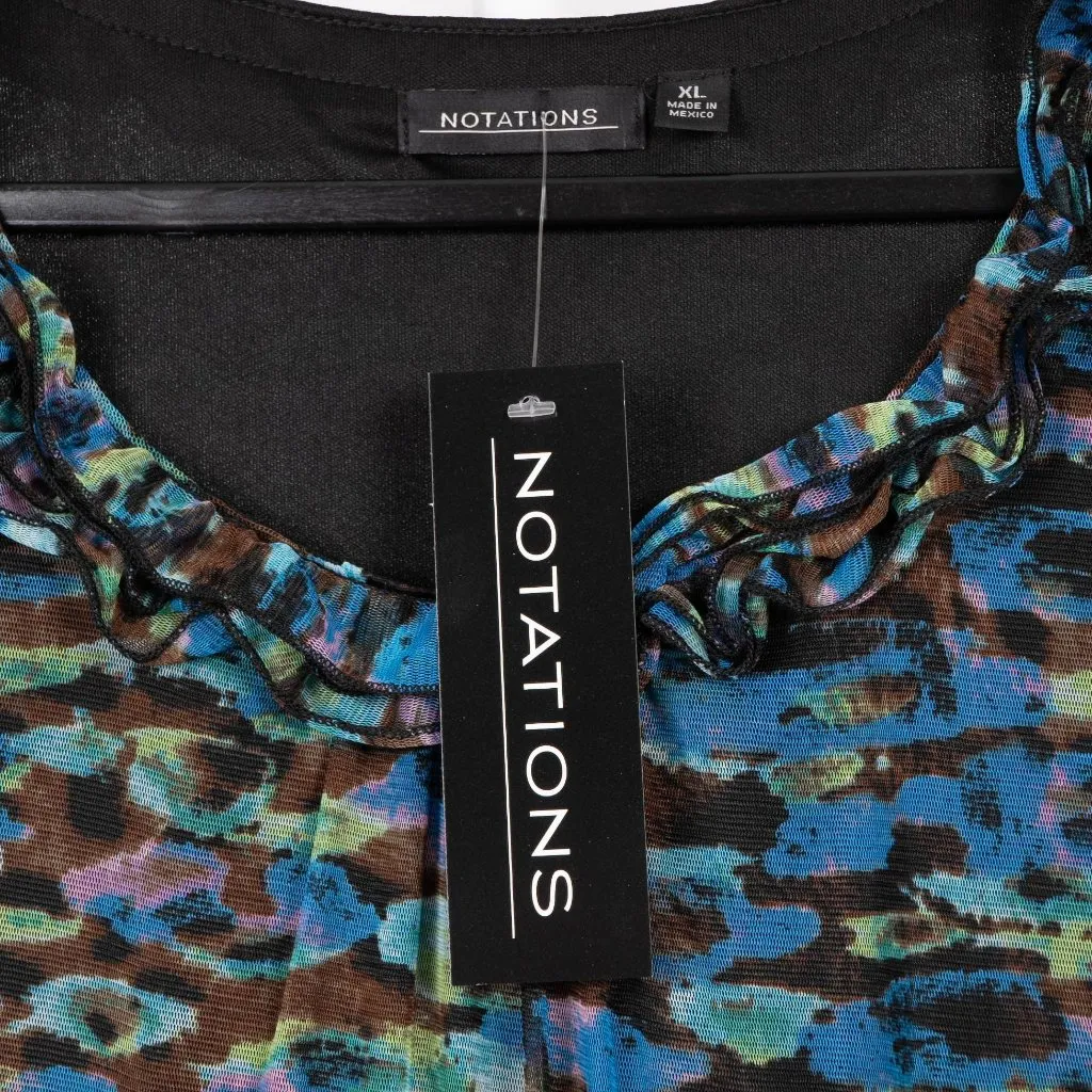 Notations Tank Shirt XL Womens NEW Ruffle Scoop Neck Abstract Top Sleeveless - Image 4