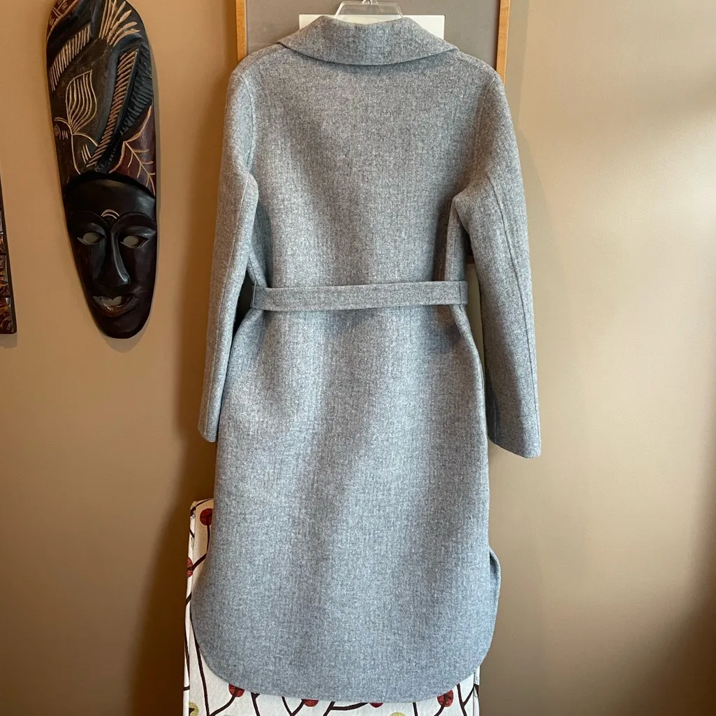 NWT Theory Womens Long Grey Wool and Cashmere Shirttail Belted Coat, size XS - Image 5