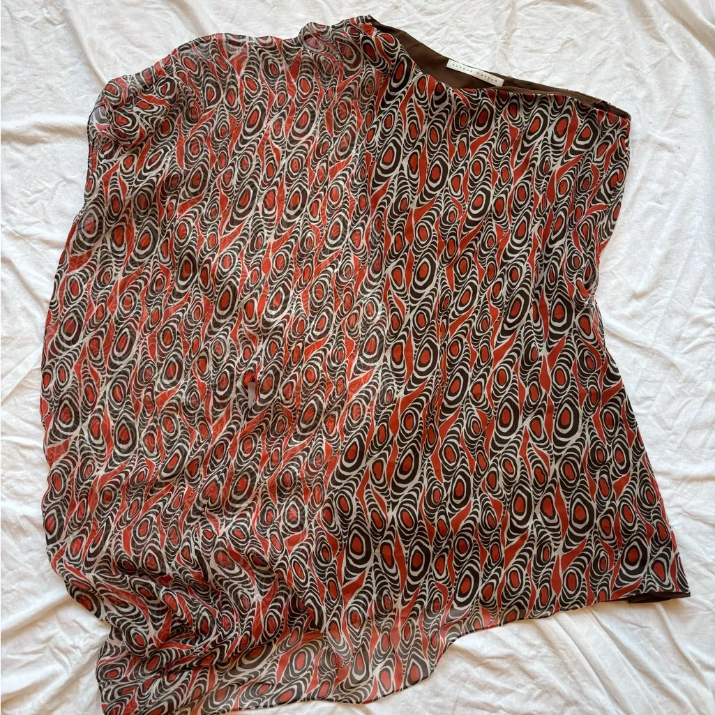 susana monaco silk orange circular peacock Patterned One-Shoulder Top - Image 3