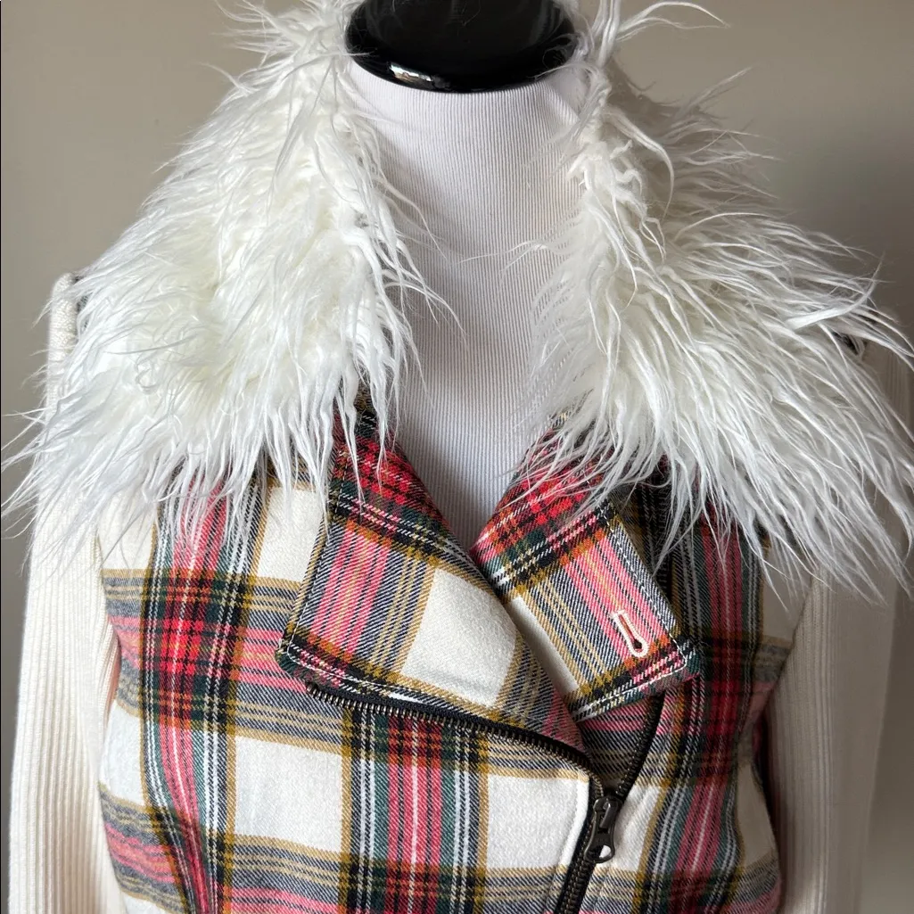 Sundance Tartan Plaid Moto Jacket With Removable Faux Fur Collar - Image 3