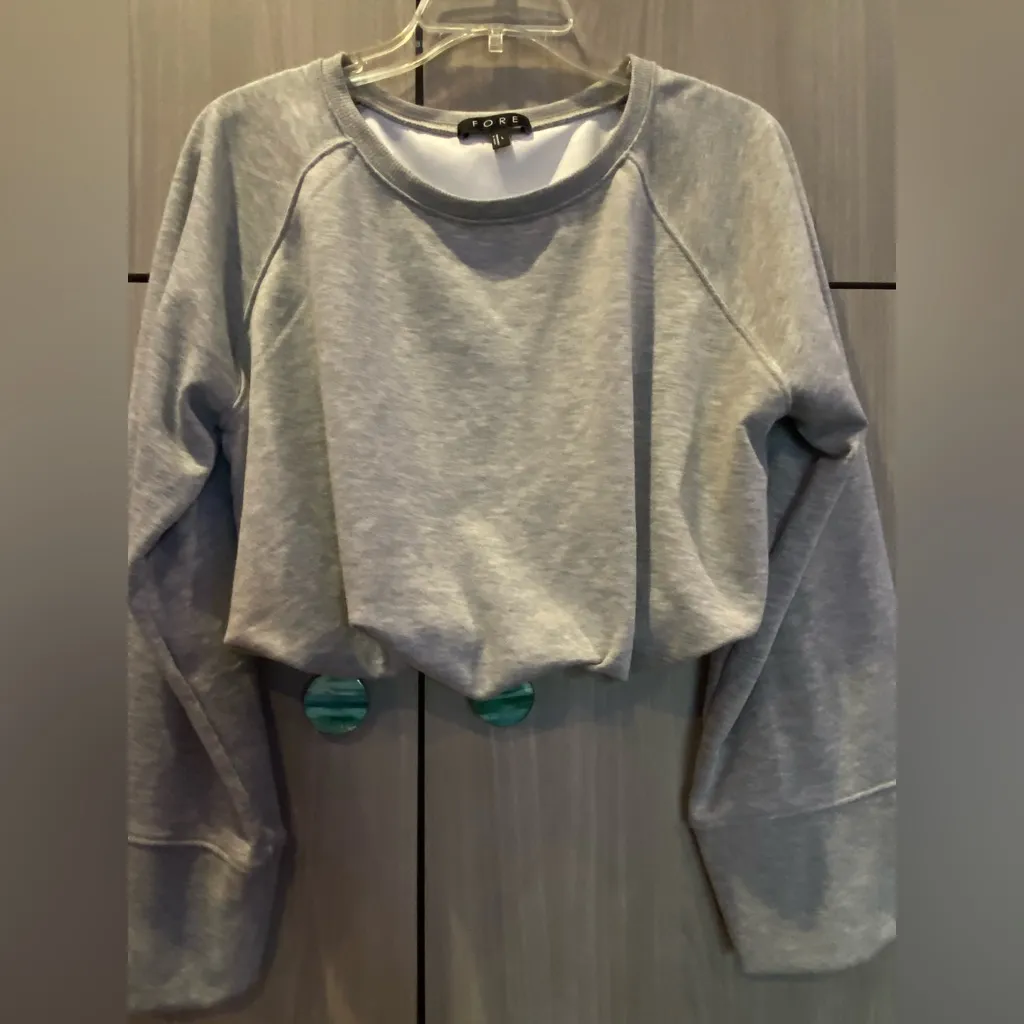 Fore Cropped Sweatshirt Bubble Hem Gray Large Athleisure Workout - Image 5