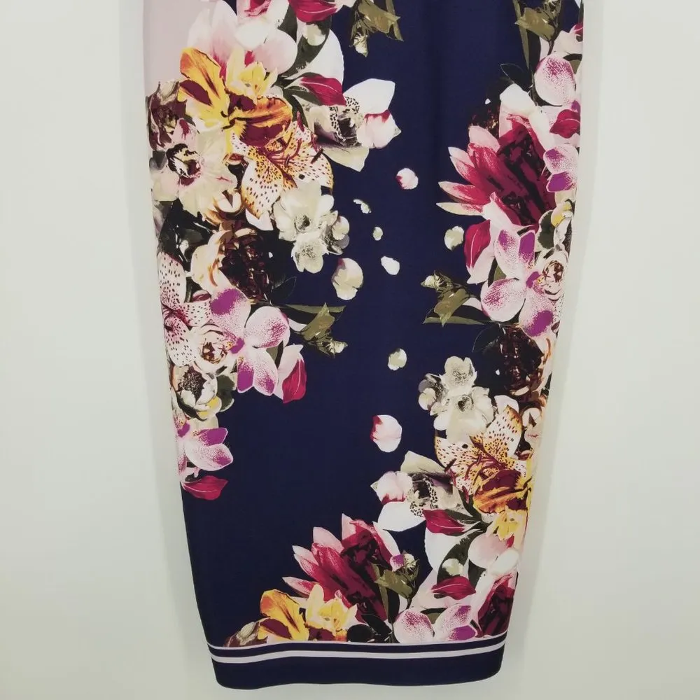New York & Company Floral Midi Sheath Dress L Blue Size L - Image 7