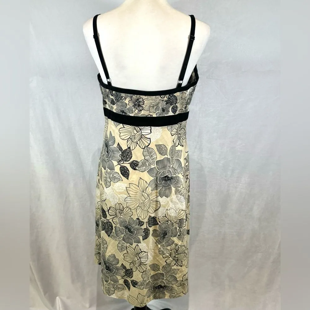 New York & Company 100% cotton tan black & gray floral print midi dress size 10 - Image 3
