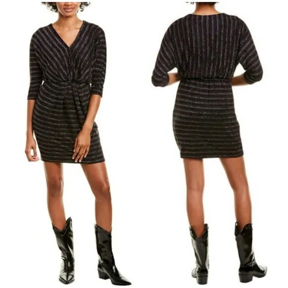 💕TRINA TURK💕 Birch Dress ~ Metallic Gold Silver Black Striped Print Medium NWT - Image 2