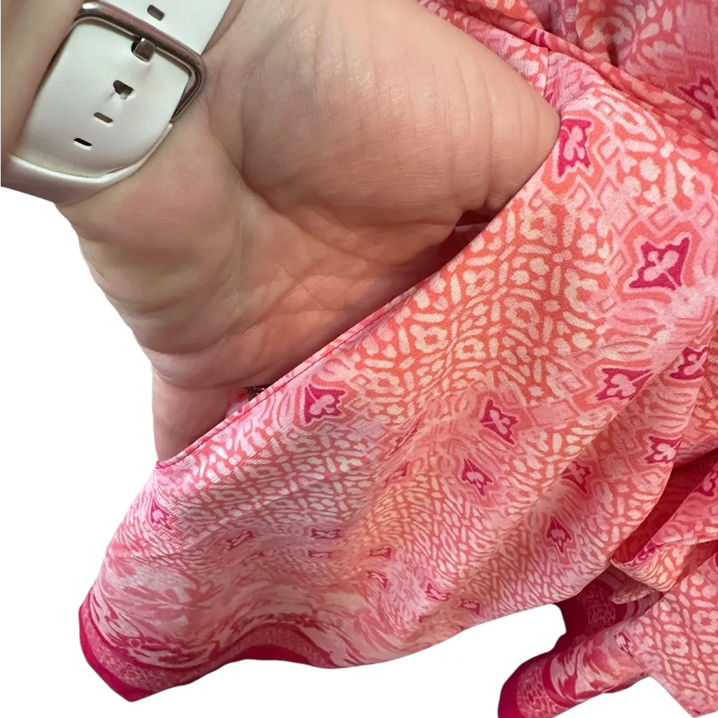 Oscar da la Renta Pink Label Pink and White Short Robe with Pockets Long Sleeve - Image 4