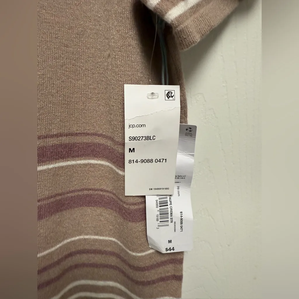 Liz‎ Claiborne Women's Short Sleeve Striped Top - Tan and Purple size M - Image 7